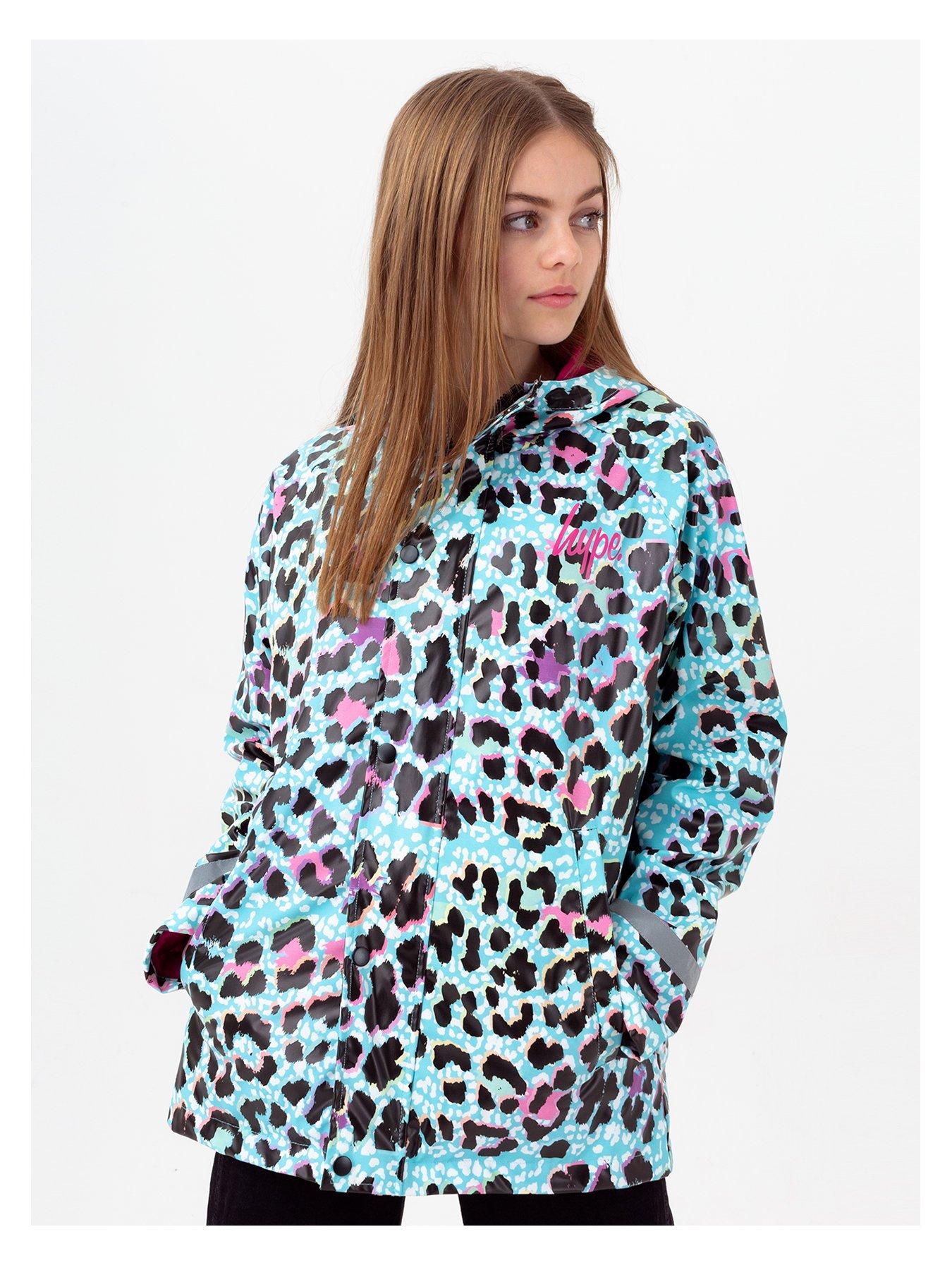 Girls Clothes Girls Leopard Script Raincoat - Blue