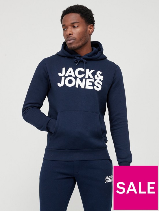 front image of jack-jones-logo-hoodie