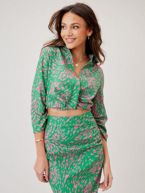 michelle-keegan-twist-front-blouse-co-ord-green