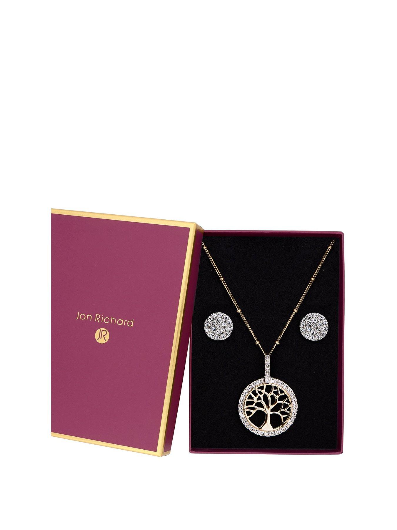 Women Two Tone Tree of Life Bead Chain Necklace and Earring Set - Gift Packaged