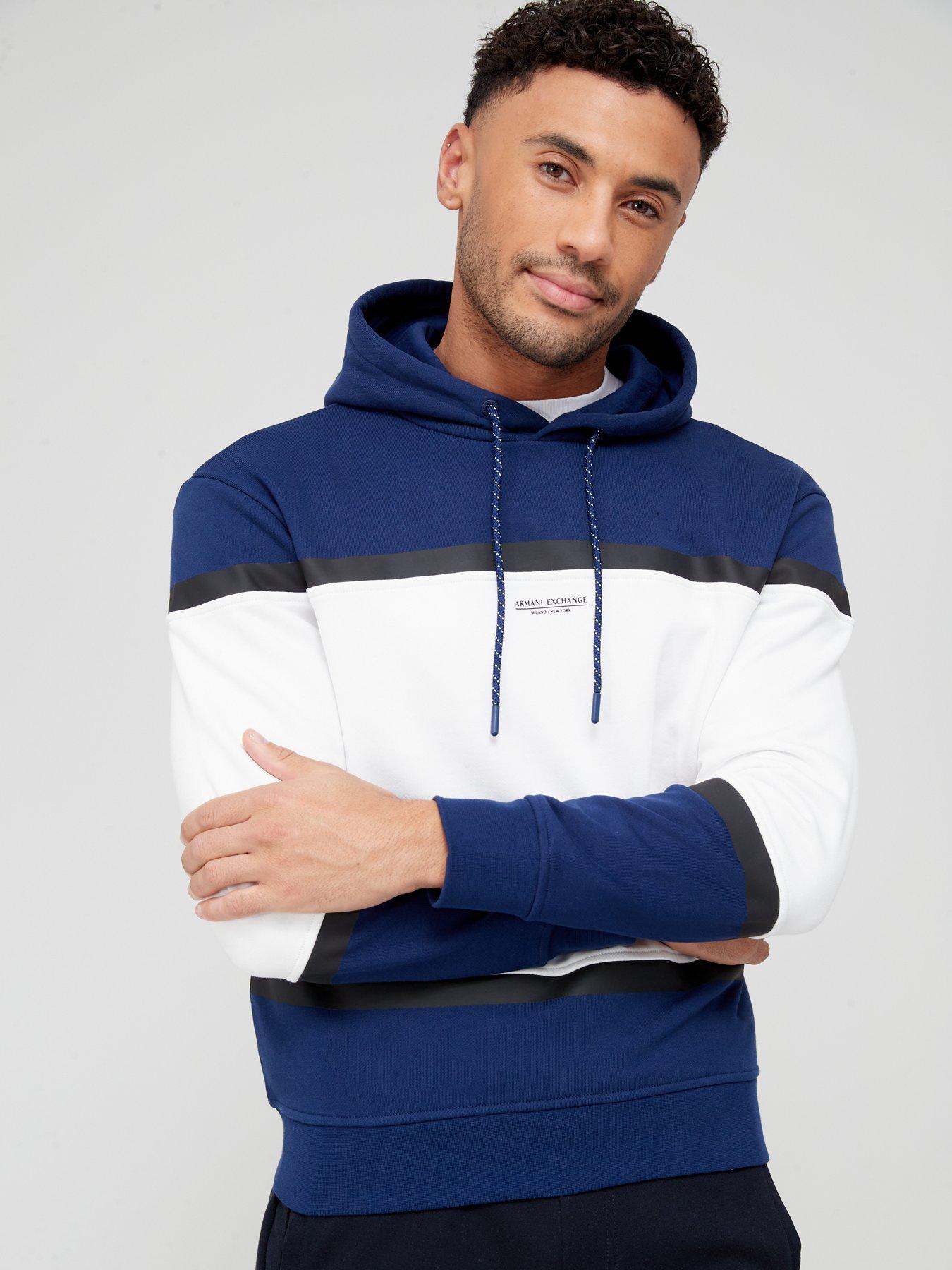 Armani Exchange Colourblock Overhead Hoodie - Blue 