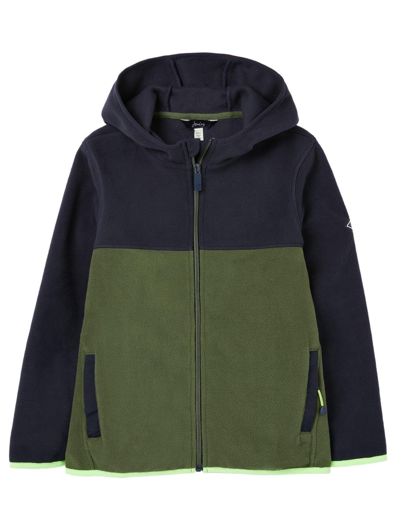  Boys Elmer Zip Through Hooded Micro Fleece - Navy/Green