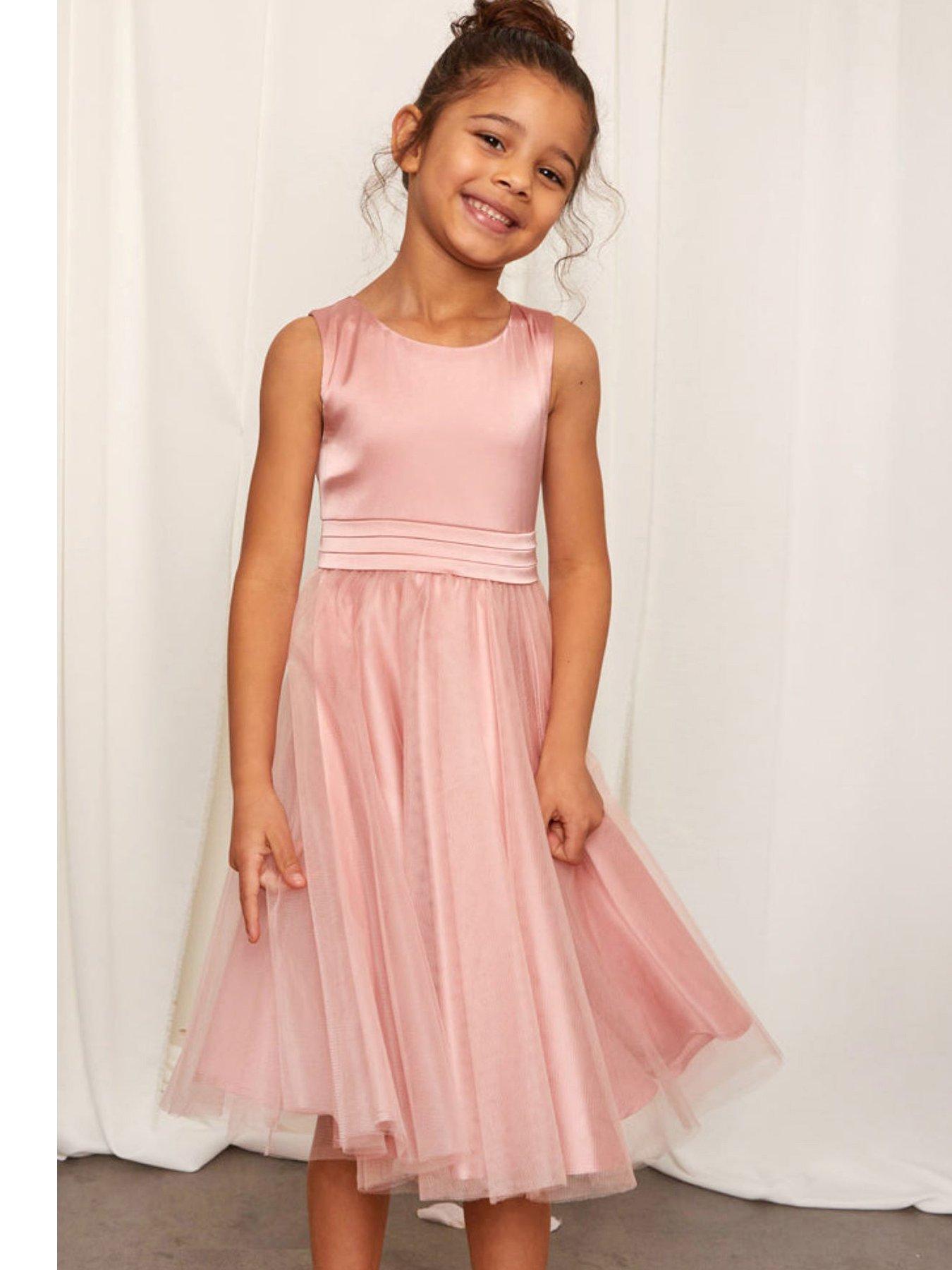 Younger Girls Bow Detail Tulle Dress In Pink