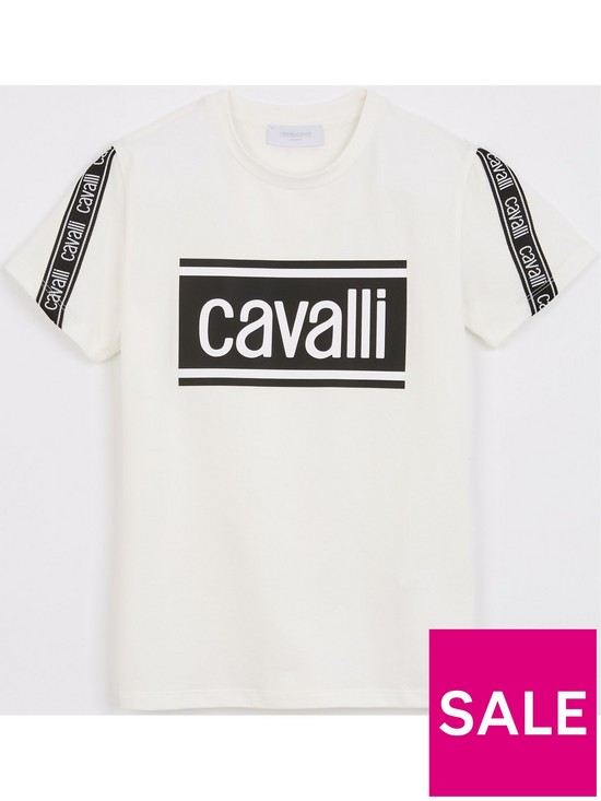 front image of roberto-cavalli-kids-logo-stripe-t-shirt-white