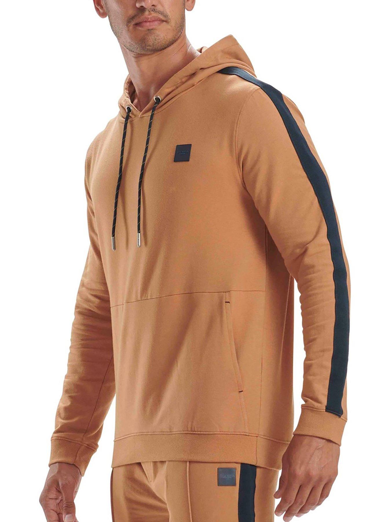 Men French Terry Crossover Pieced Hoodie