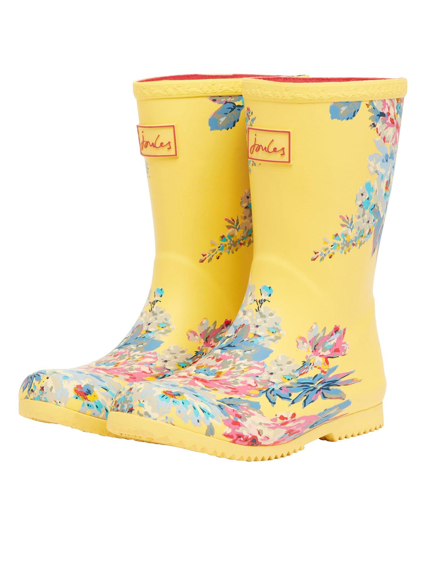  Girls Floral Roll Up Wellies - Yellow