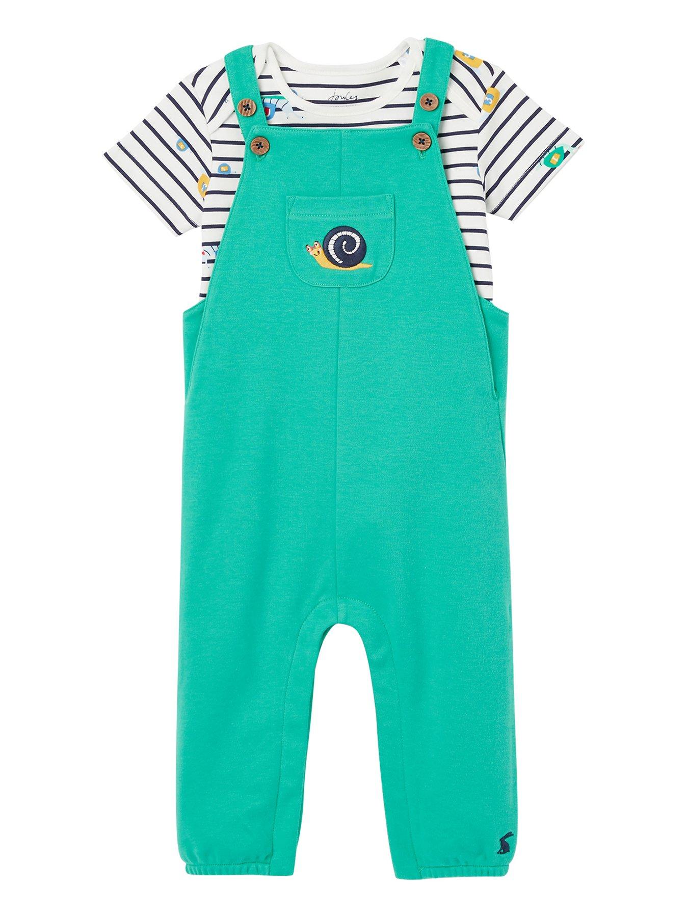 Baby Clothes Baby Boys Wilbur Snail Print 2 Piece Dungaree and Bodysuit Set - Green