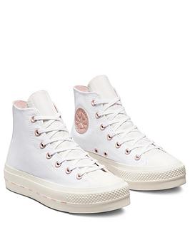 Converse Chuck Taylor All Star Lift Crafted Canvas Platform Hi Top Plimsolls - Pink/Off White, Pink/Off White, Size 5, Women