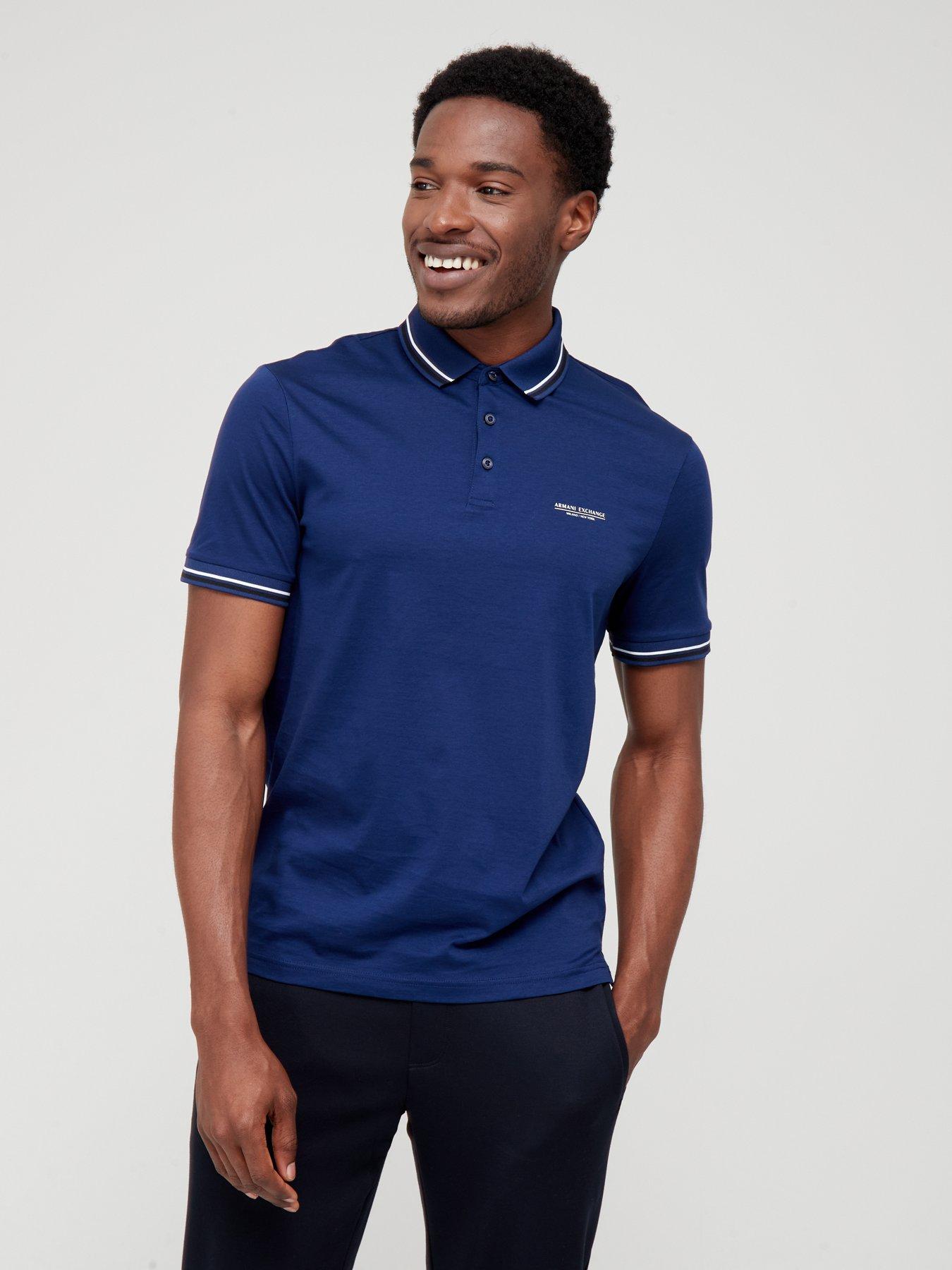 Armani Exchange Tipped Collar Polo Shirt - Blue 