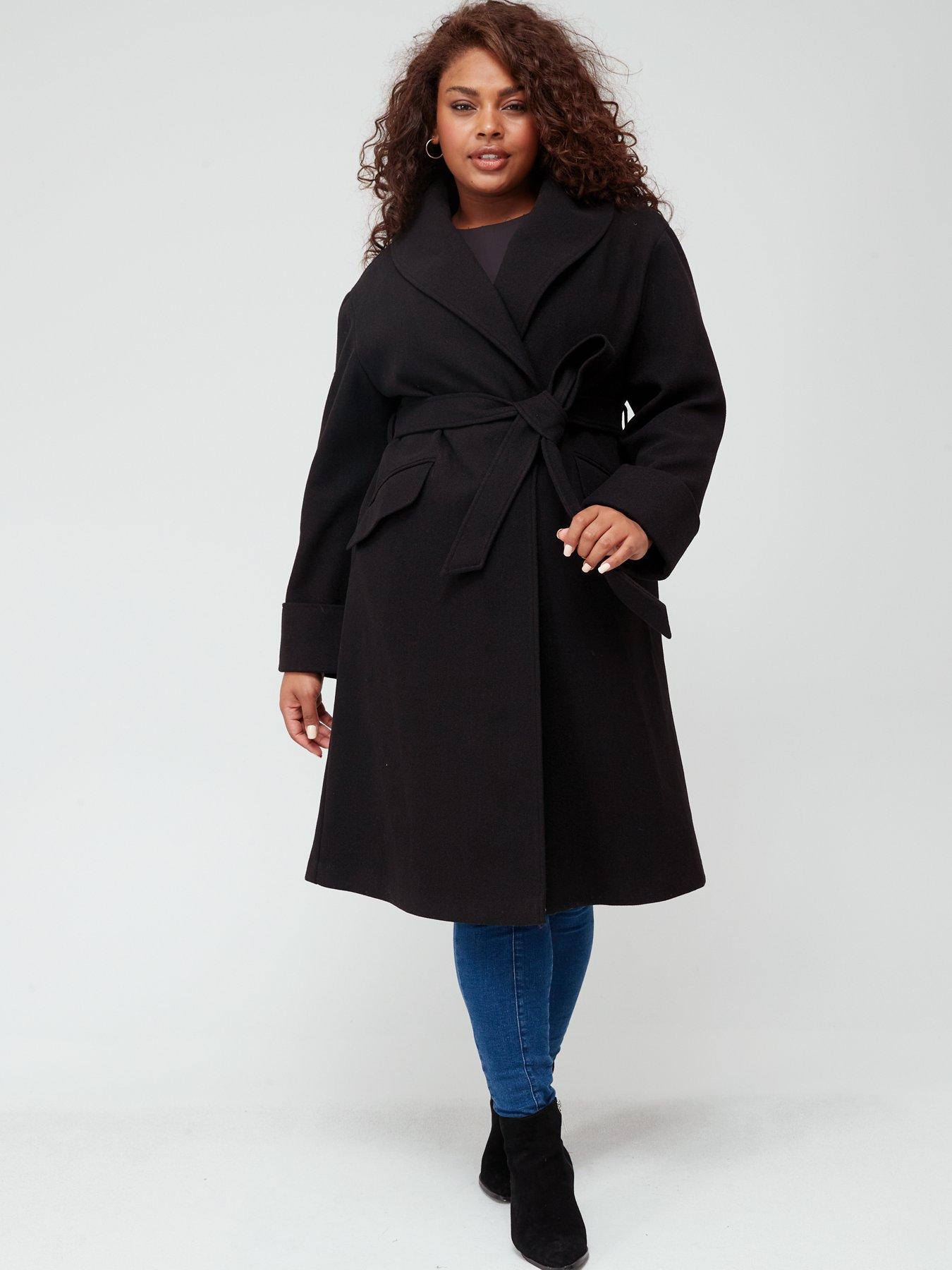 V by Very Curve Smart Faux Wool Coat - Black