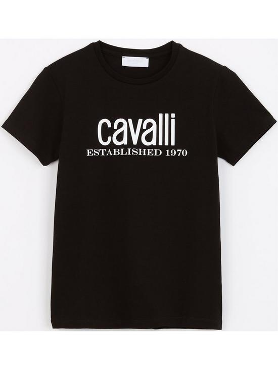 front image of roberto-cavalli-kidsnbsplogo-t-shirt-black