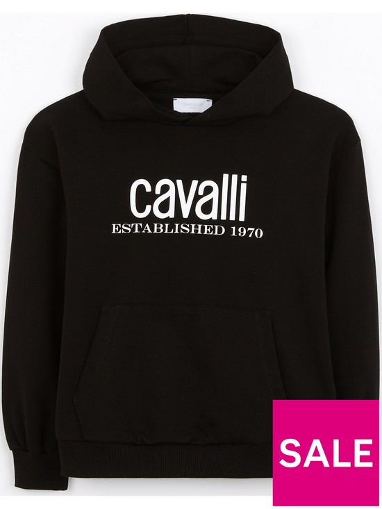 front image of roberto-cavalli-kids-logo-hoodie-black