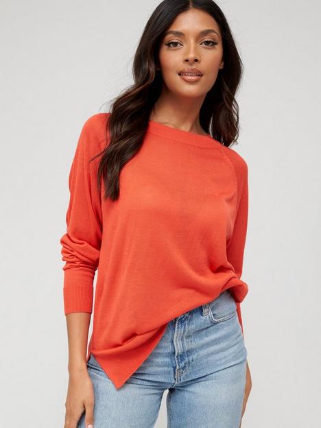 v-by-very-knitted-lightweight-fine-gauge-crew-neck-jumper-coral-red