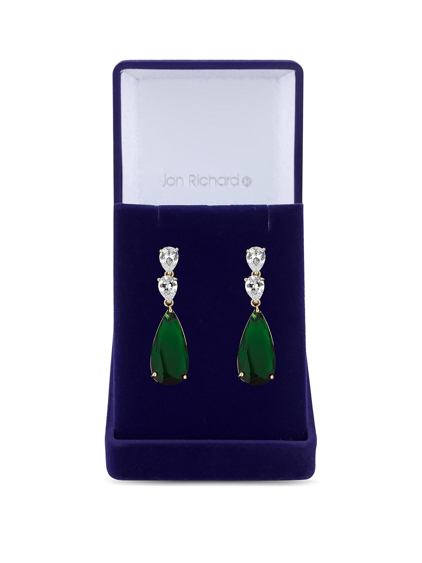 Product photograph of Jon Richard Cubic Zirconia Emerald Green Pear Drop Earring from very.co.uk