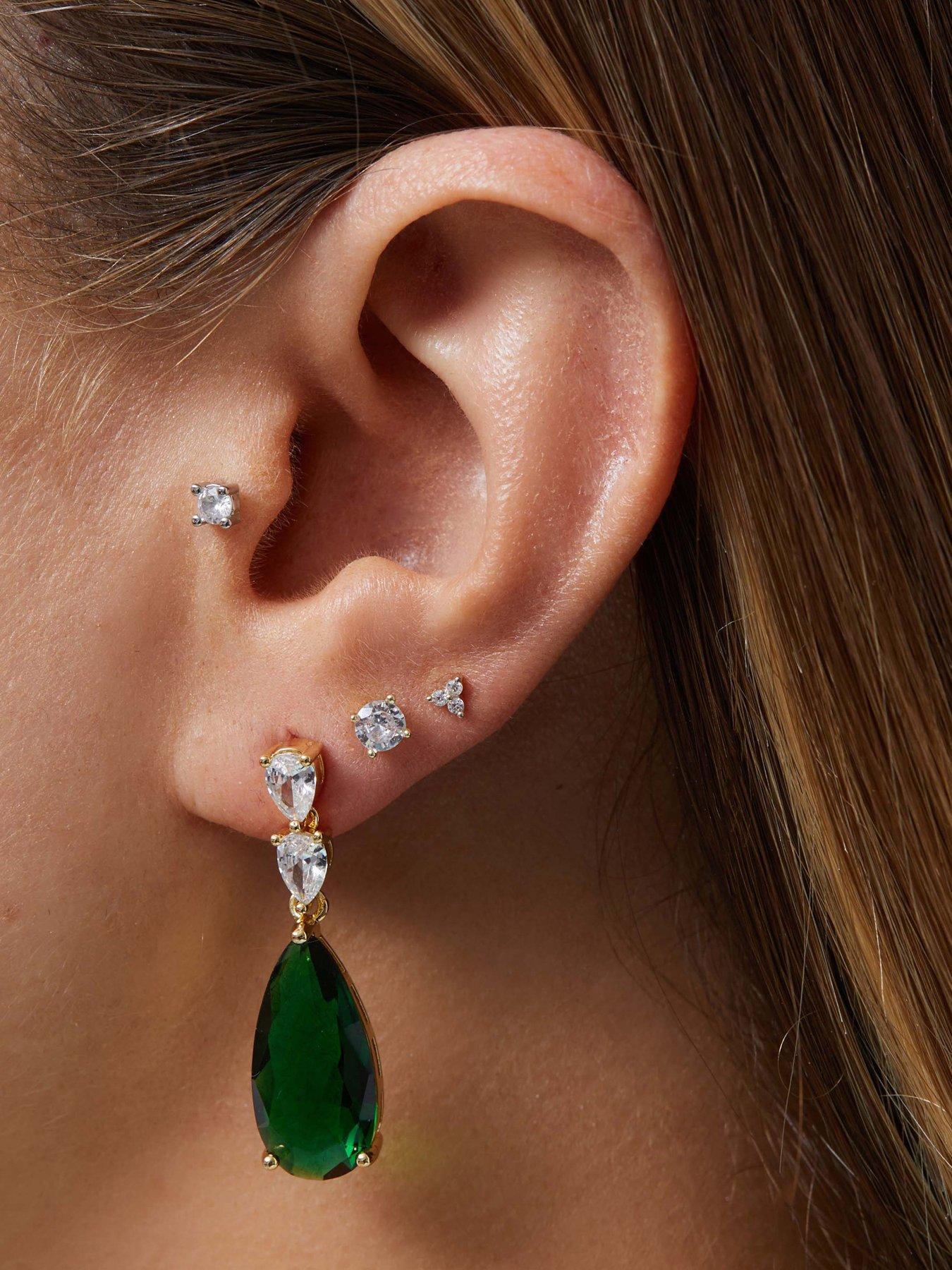 Jon Richard Cubic Zirconia Emerald Green Pear Drop Earring Very
