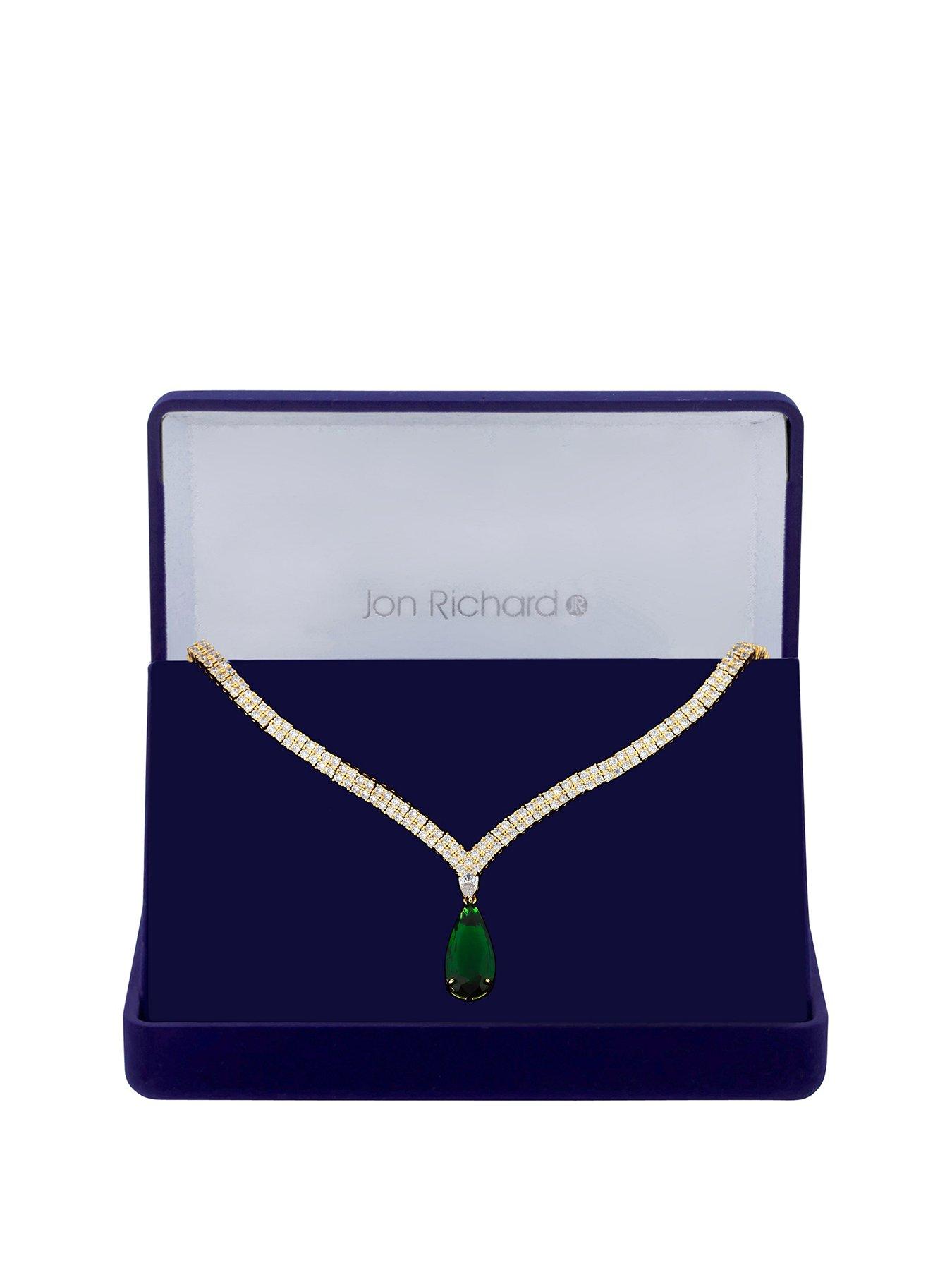 Product photograph of Jon Richard Cubic Zirconia Emerald Green Pear Drop Collar Necklace from very.co.uk