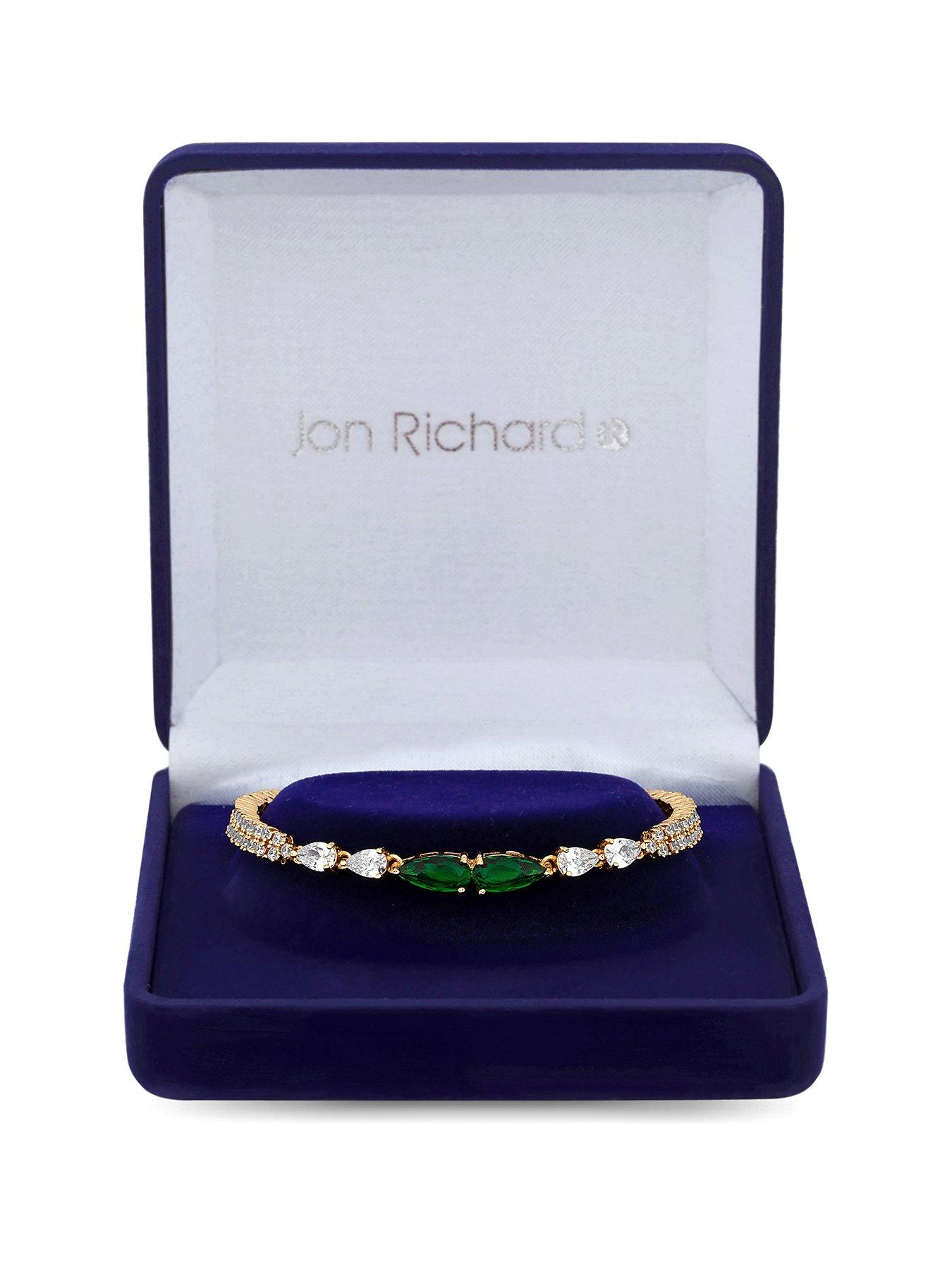 Product photograph of Jon Richard Cubic Zirconia And Emerald Green Stone Boxed Bracelet from very.co.uk
