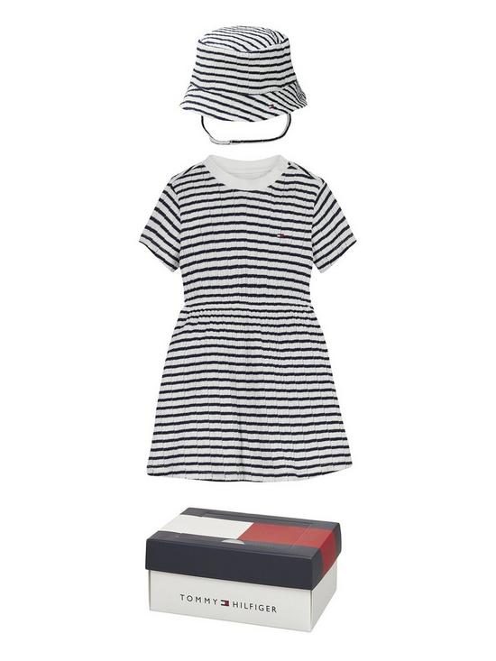 front image of tommy-hilfiger-baby-girls-striped-dress-giftpack-whitenavy