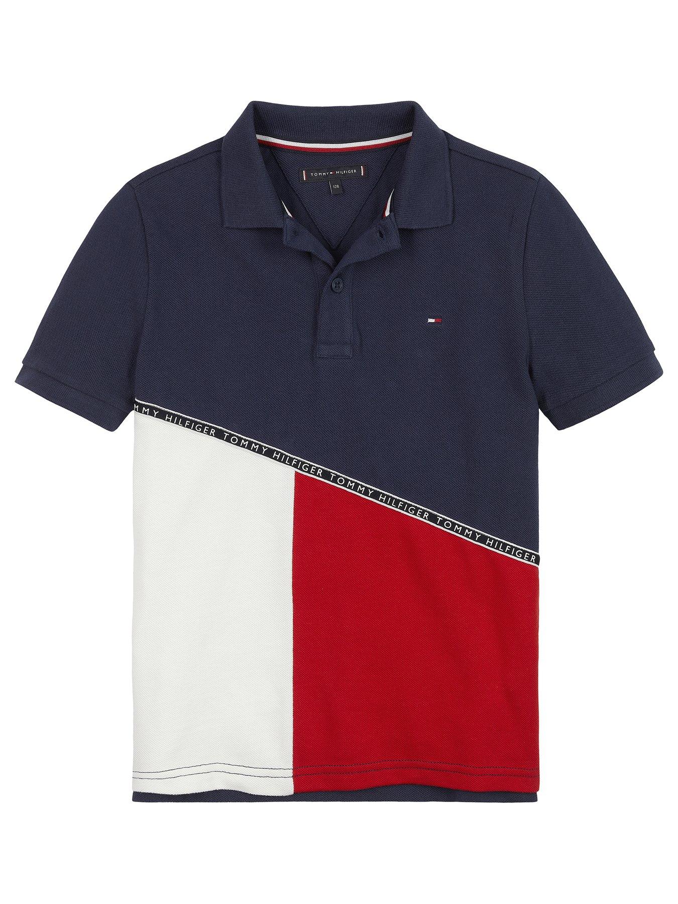 Tommy Hilfiger Boys Diagonal Colorblock Polo Shirt - Navy | very.co.uk