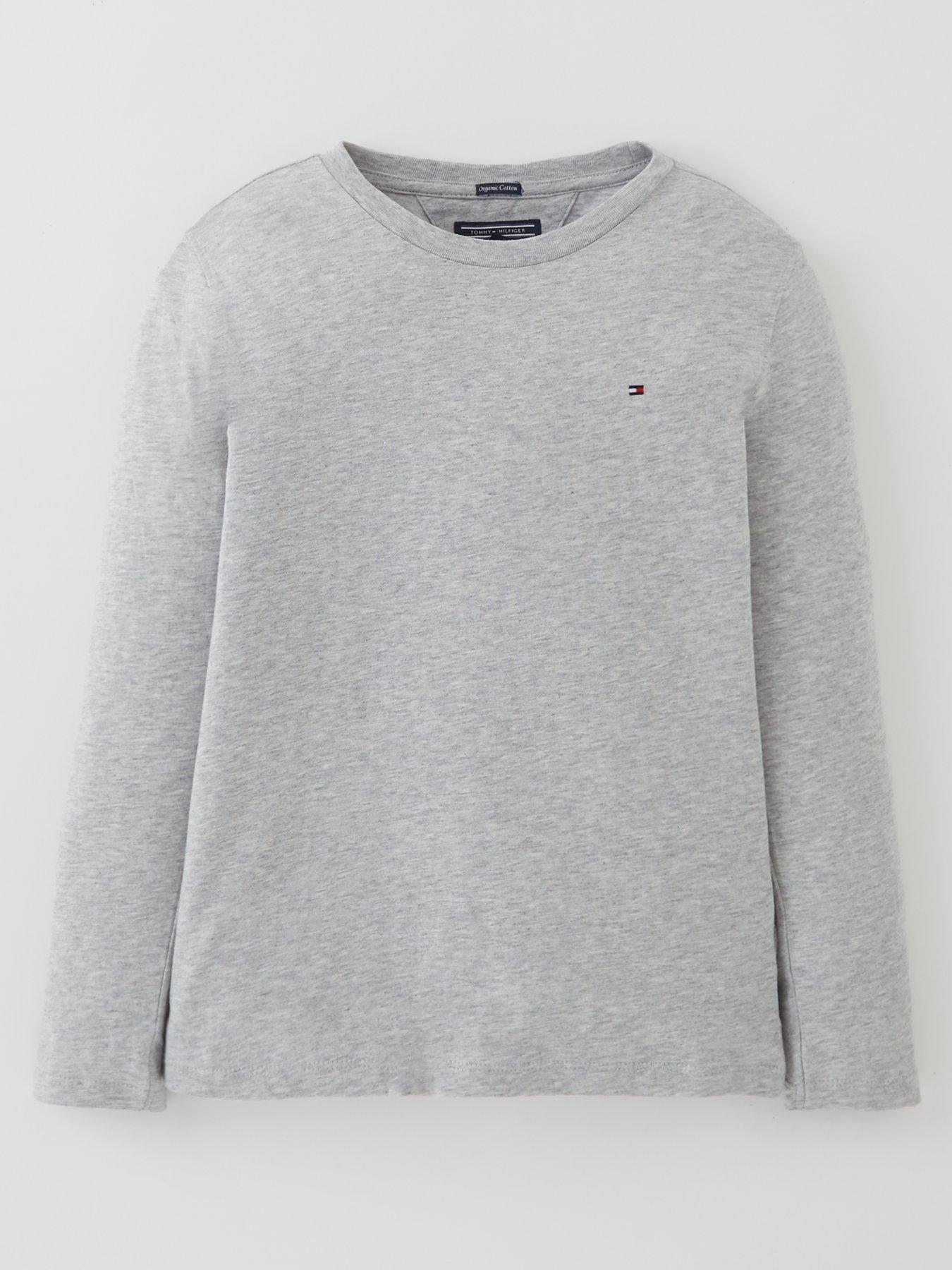 Boys Long Sleeve Essential Flag T shirt Grey Marl
