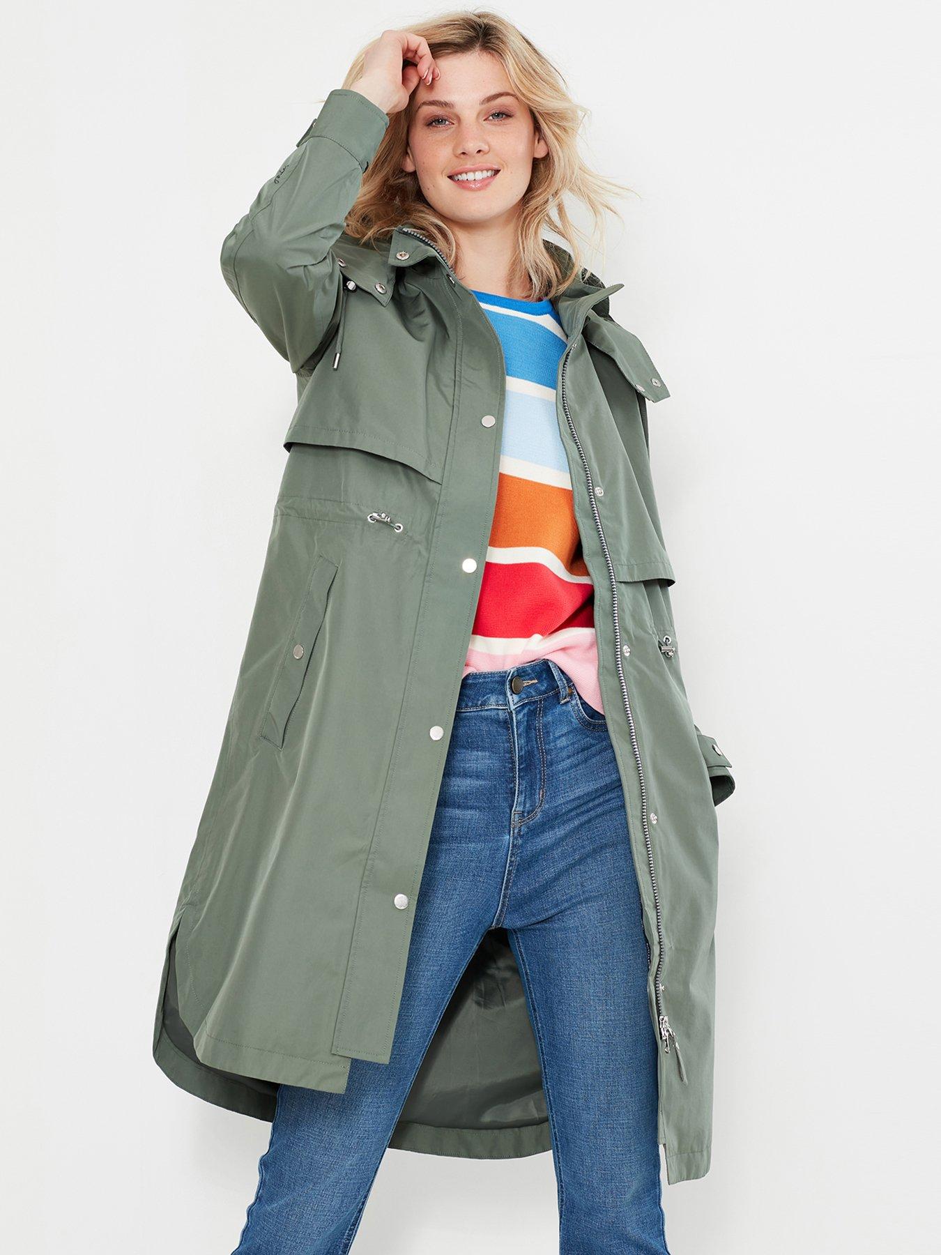Joules Helmsley Longline Hooded Raincoat - Green | very.co.uk