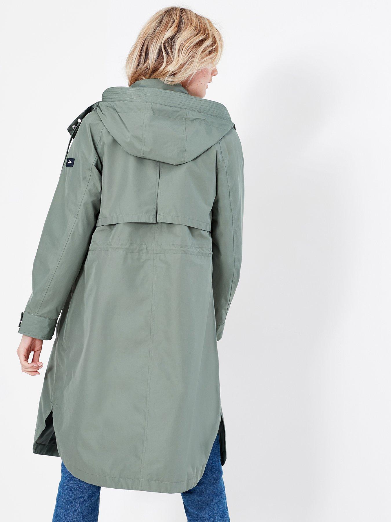 Joules Helmsley Longline Hooded Raincoat Green very.co.uk