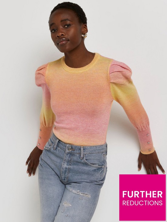 front image of river-island-ombre-jumper--pink