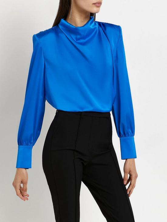 front image of river-island-cowl-neck-satin-top-blue