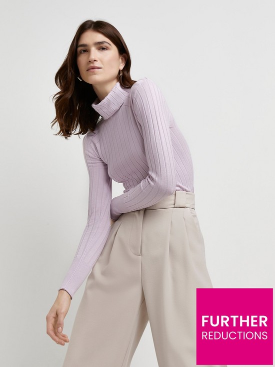 front image of river-island-wide-rib-roll-neck-top-purple