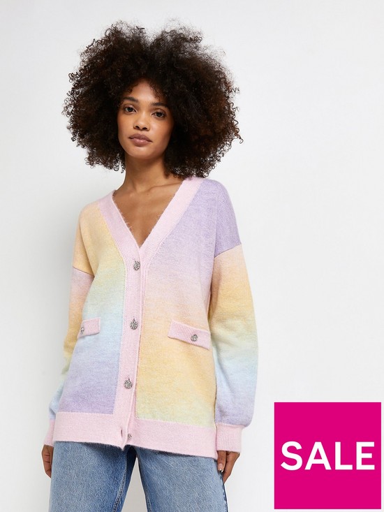 front image of river-island-rainbow-ombre-cardigan-pinknbsp