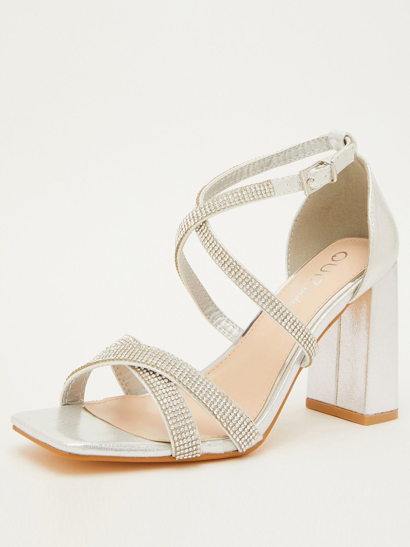 Quiz Wide Fit Diamante Heeled Sandals Light Silver