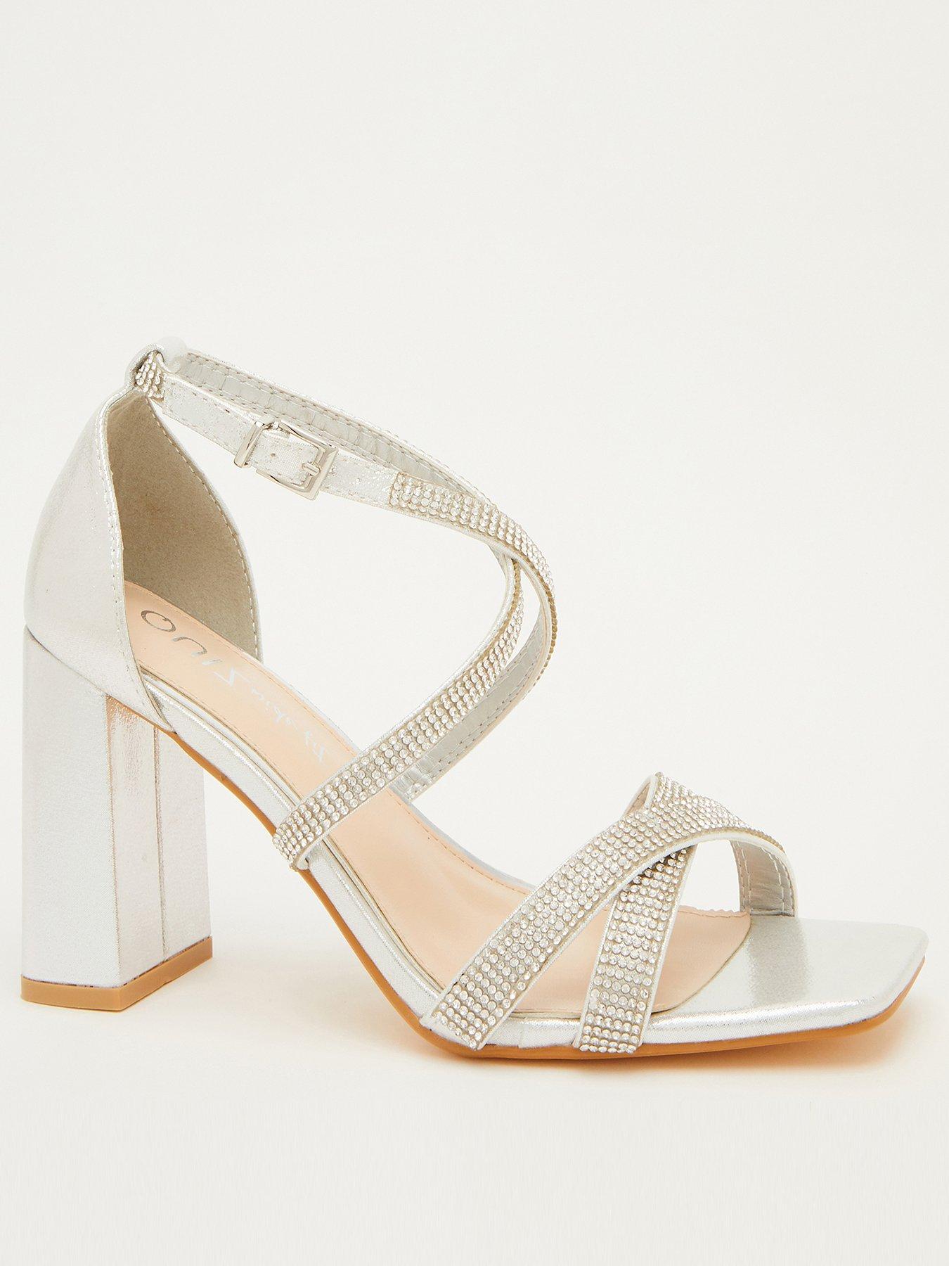 Quiz Wide Fit Diamante Heeled Sandals - Light Silver | very.co.uk