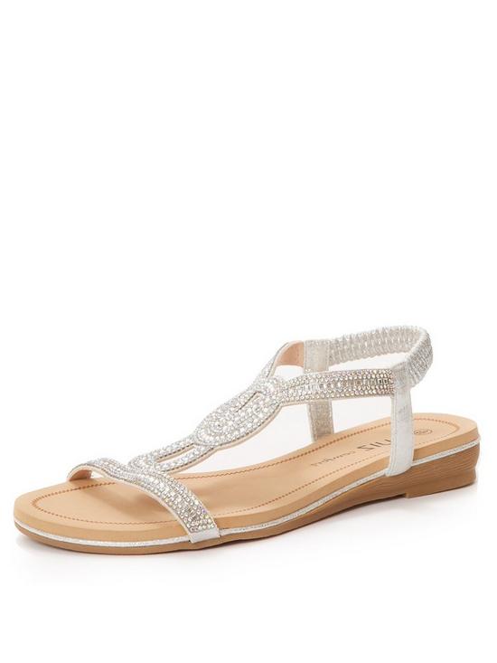 front image of quiz-shimmer-diamante-flat-sandals