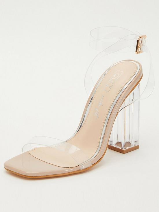 front image of quiz-wide-fit-square-toe-clear-heeled-sandal