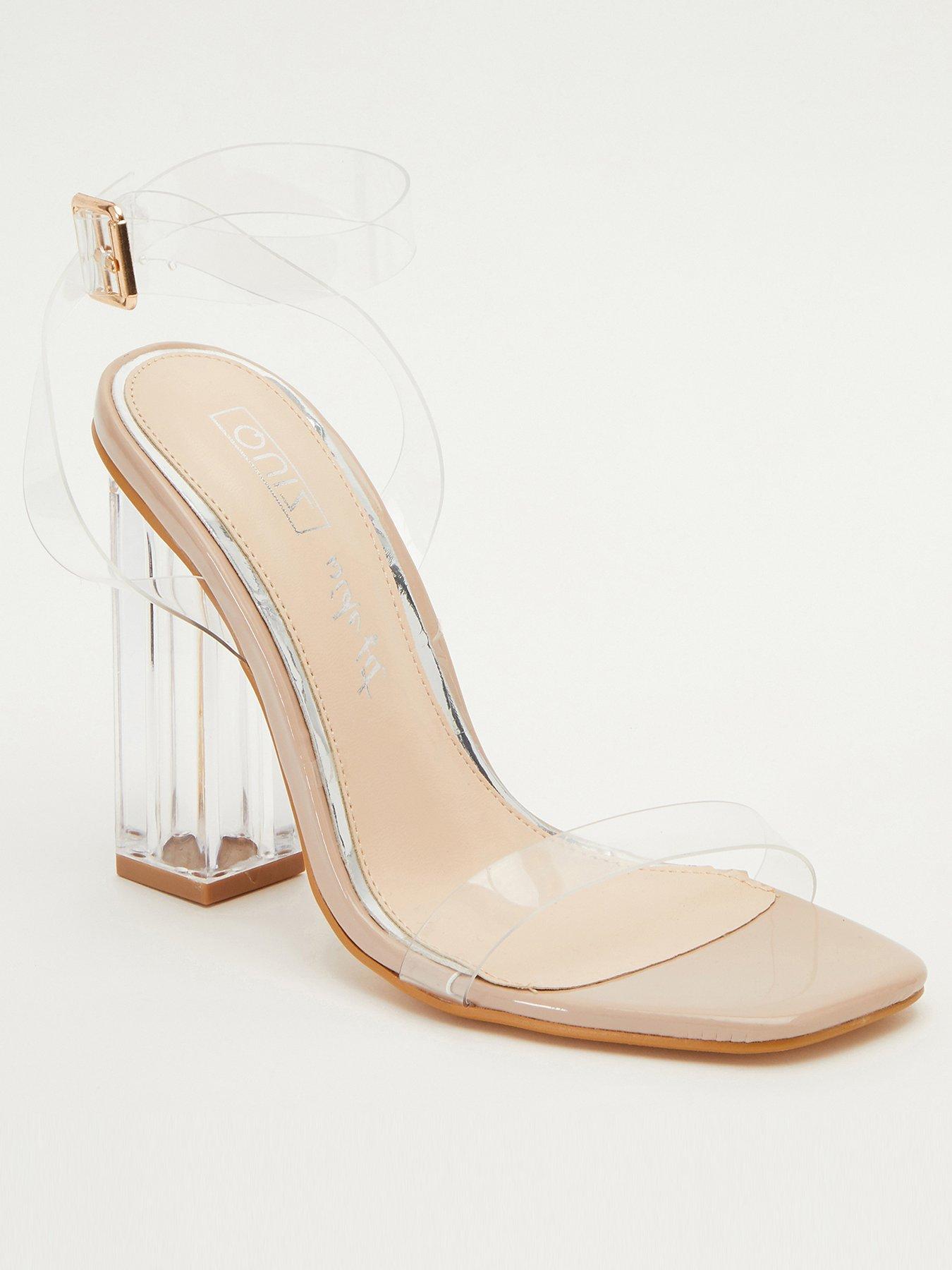 Quiz Wide Fit Square Toe Clear Heeled Sandal | very.co.uk