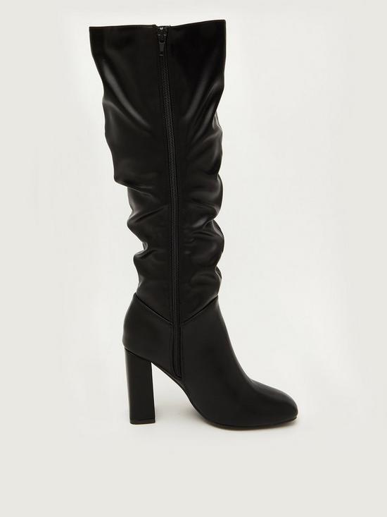 back image of quiz-faux-leather-ruched-knee-high-boots