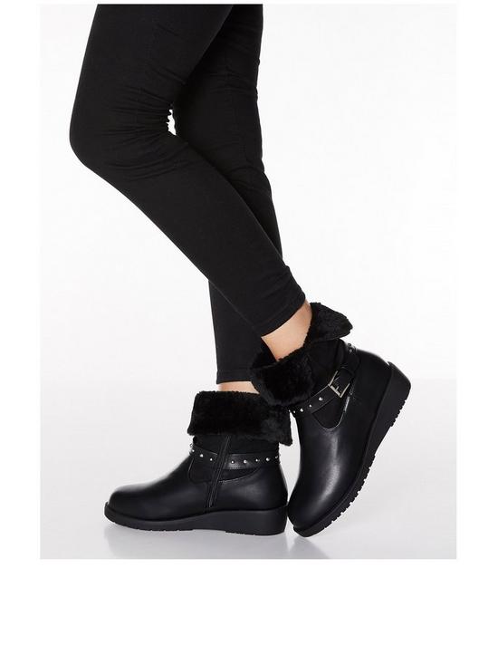 stillFront image of quiz-faux-leather-stud-strap-wedge-boots