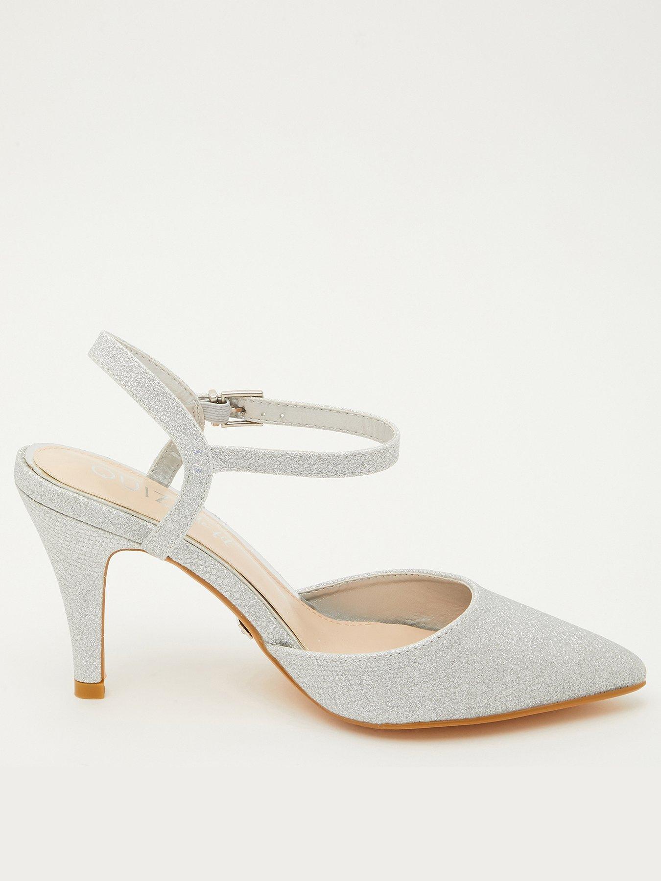 Quiz silver mid sale heel court shoes