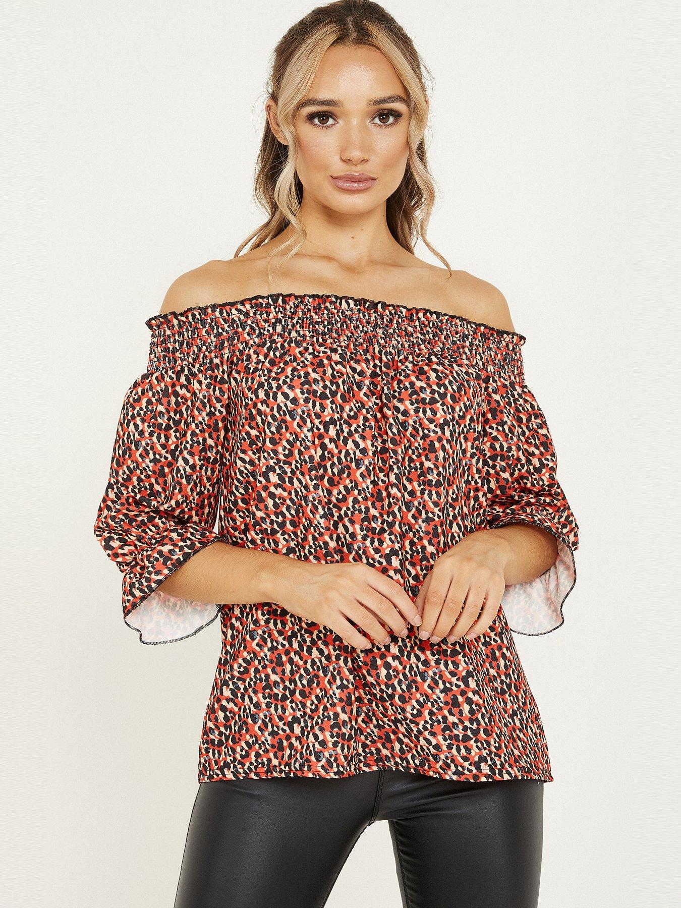 Quiz Leopard Print Bardot Top | very.co.uk