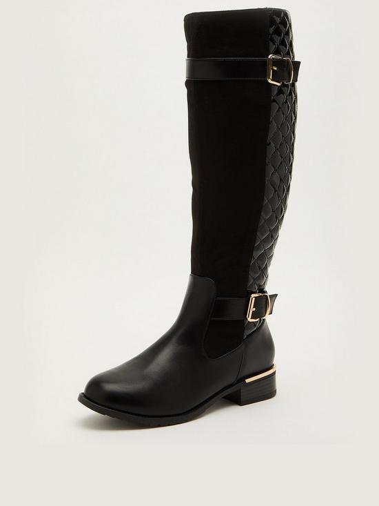 Quiz Quilted Knee High Boots - Black | very.co.uk