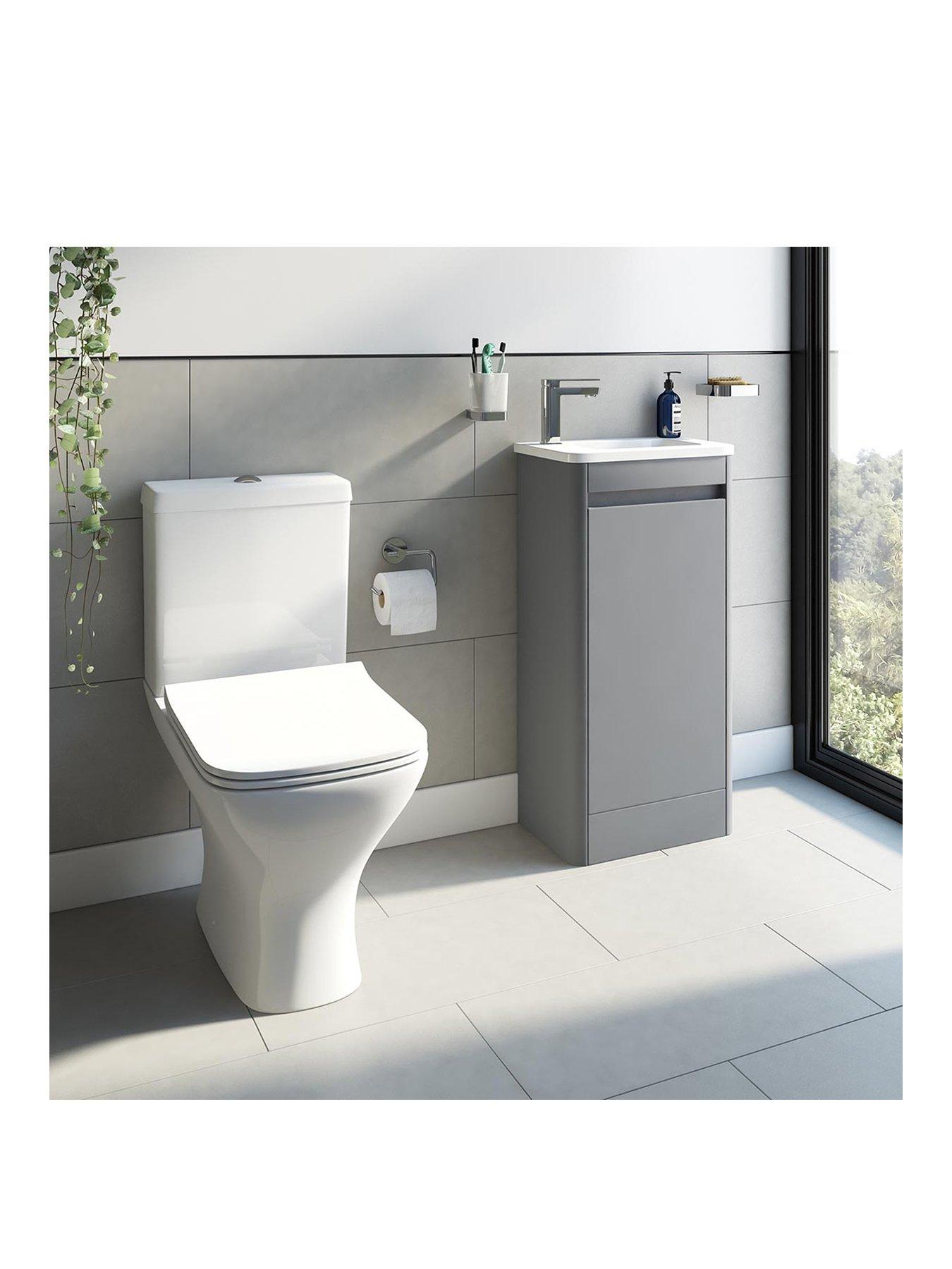 Product photograph of Mode Bathrooms By Victoria Plum De Gale Compact Grey Floorstanding Vanity Unit Left Hand With Close Coupled Toilet from very.co.uk