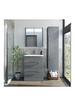 Product photograph of Orchard Bathrooms By Victoria Plum Derwent Grey Vanity Unit 600mm With Mirror Cabinet And Tall Storage Unit And Tap from very.co.uk