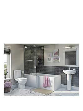 Product photograph of Orchard Bathrooms By Victoria Plum Kemp L Shaped Bath Suite With Close Coupled Toilet Full Pedestal Basin Taps And Shower 1700 X 850 Lh from very.co.uk