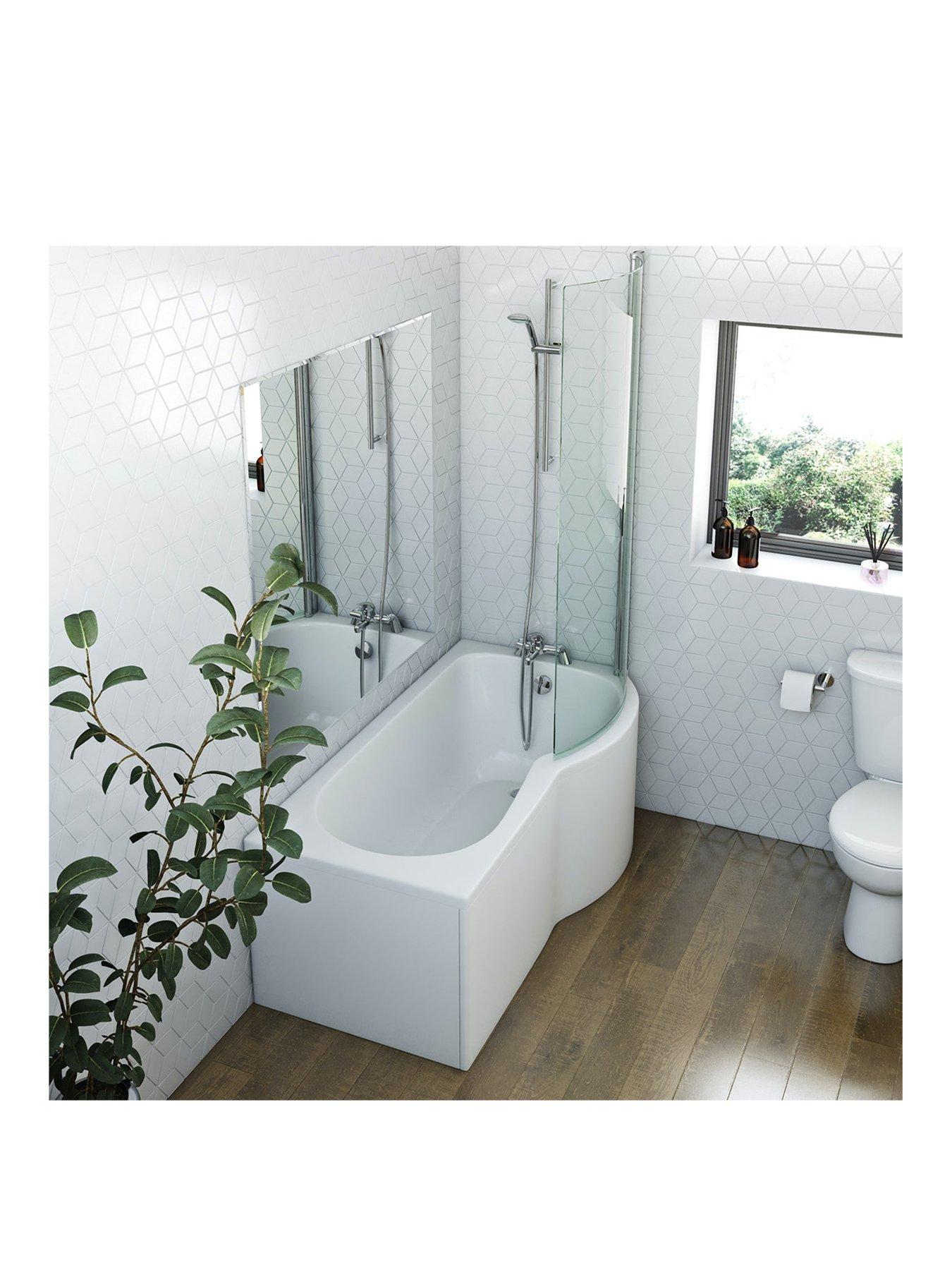 Product photograph of Orchard Bathrooms By Victoria Plum Derwent P Shaped Shower Bath With Screen Tap Shower Panels And Waste 1700 X 850 Rh from very.co.uk