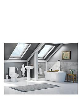 Product photograph of Orchard Bathrooms By Victoria Plum Wharfe Round Freestanding Bath Suite With Close Coupled Toilet And Basin 1565 X 740 from very.co.uk