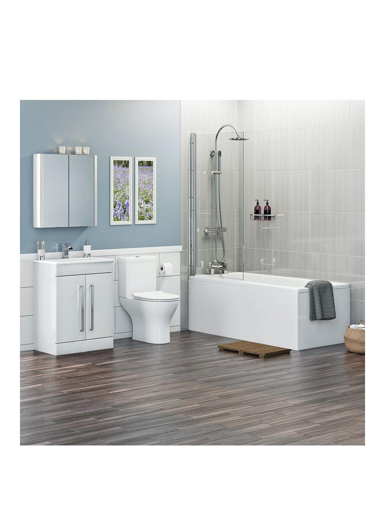 Orchard Bathrooms Straight Shower Bath Suite With White Vanity Unit And ...