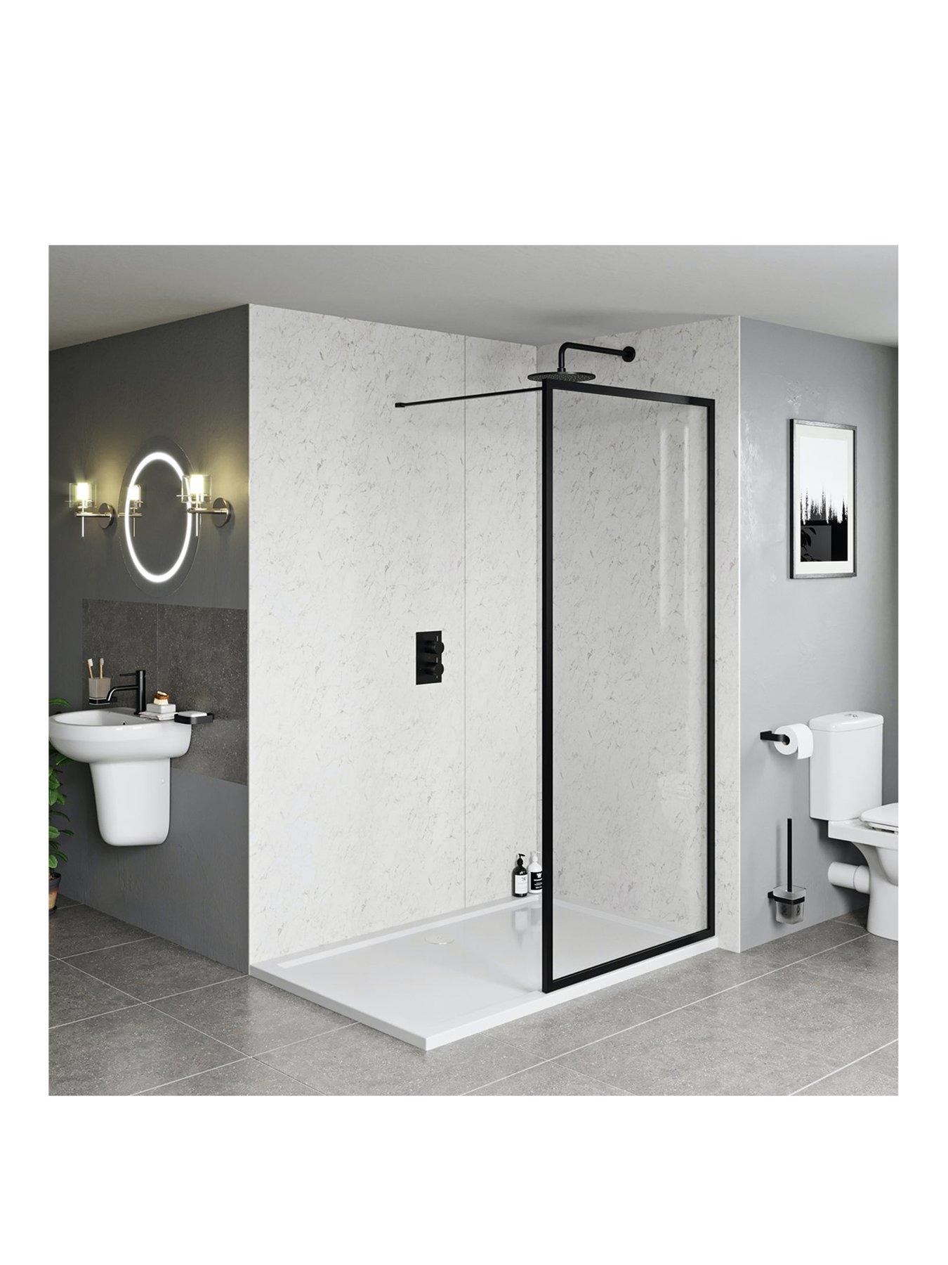 Product photograph of Orchard Bathrooms By Victoria Plum Cooper Matt Black Framed Walk In Shower Enclosure With Stone Resin Tray And Waste 1200 X 800 from very.co.uk