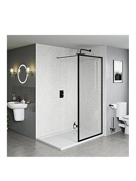 Orchard Bathrooms Matt Black Framed Walk In Shower Enclosure With Stone Resin Tray And Waste 1200 X 800