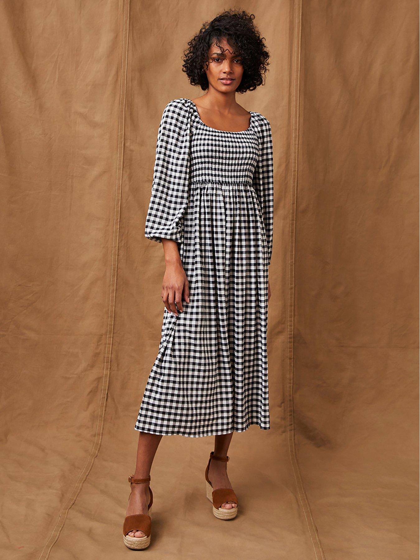 Gingham Puff Sleeve Midi Dress