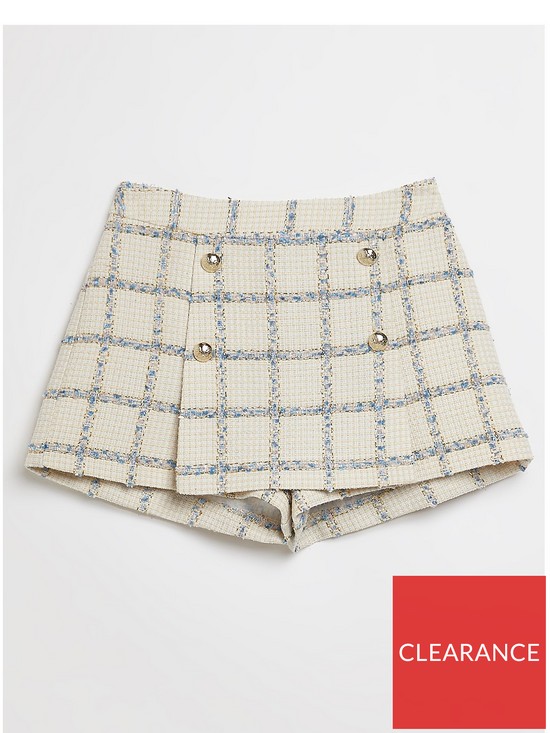 front image of river-island-4-button-boucle-skort-cream